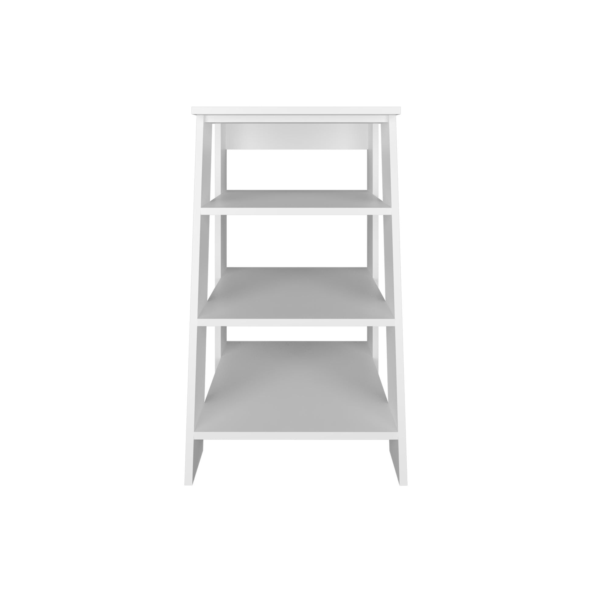 Modern white ladder shelf with four open display levels and a clean design