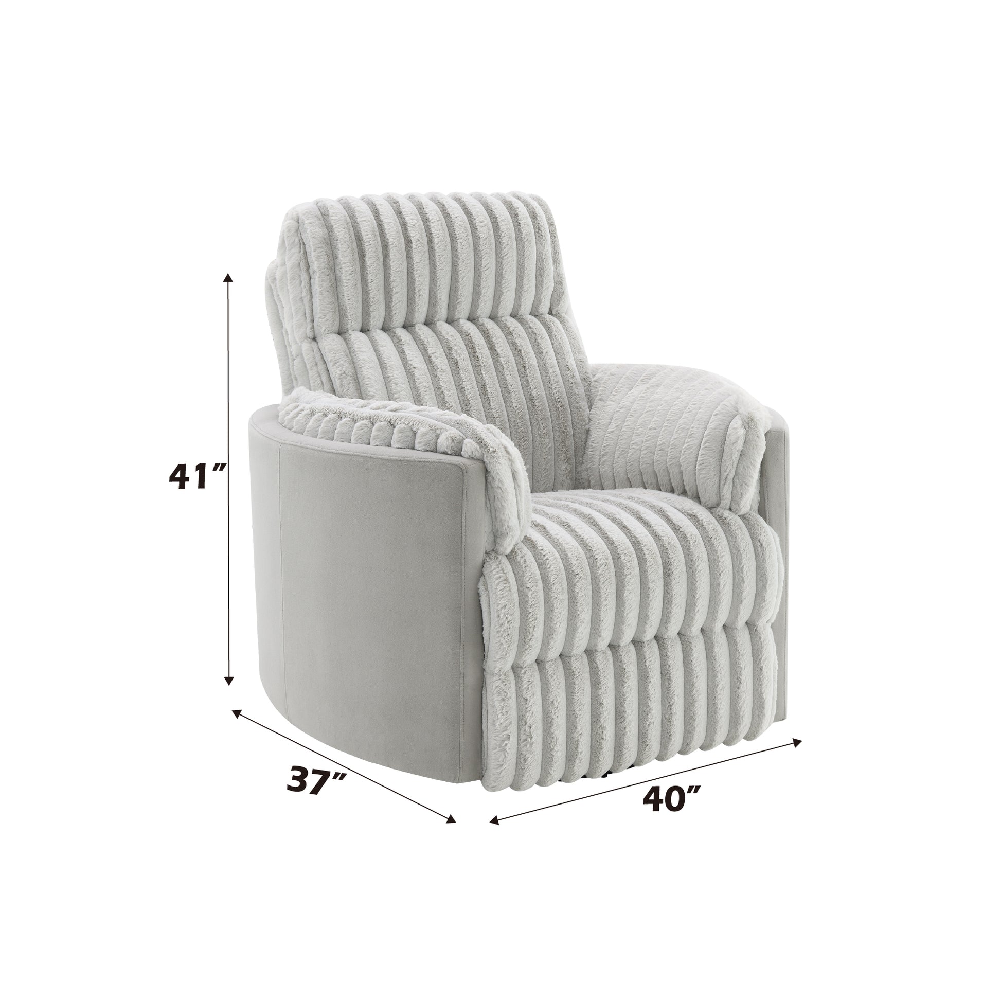 Plush grey corduroy swivel recliner with a modern design perfect for any living room