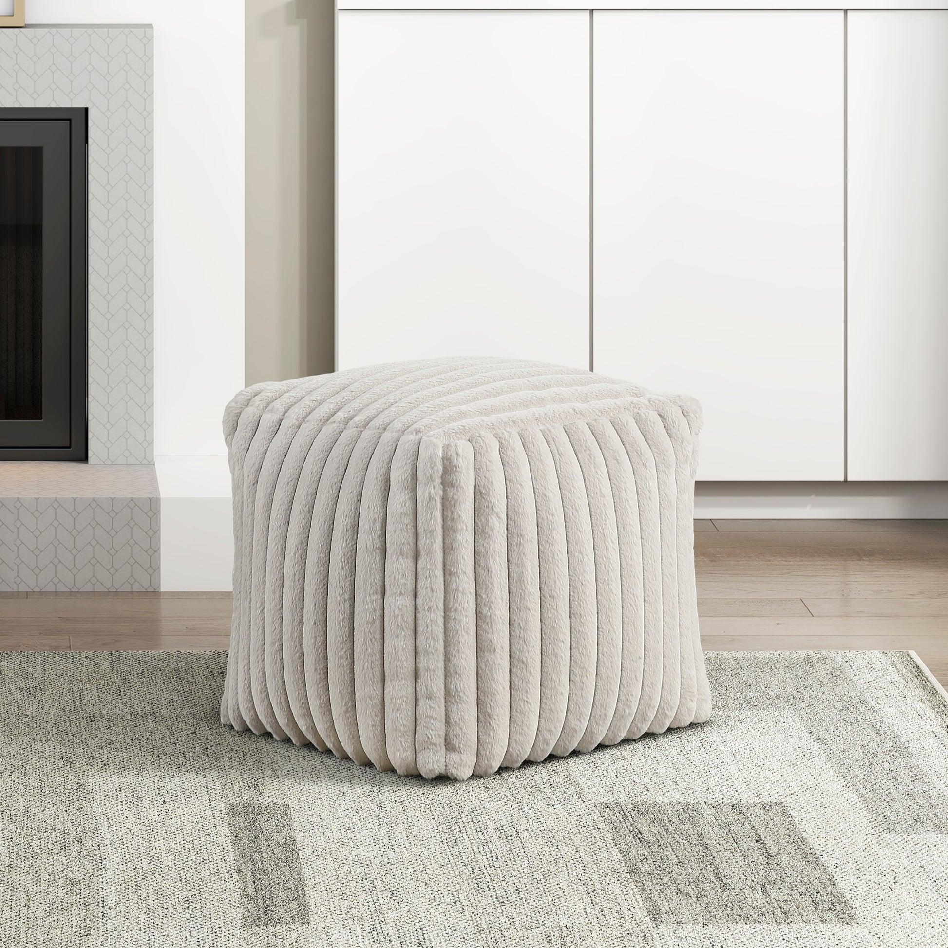 Plush cream corded ottoman for living room seating  characters