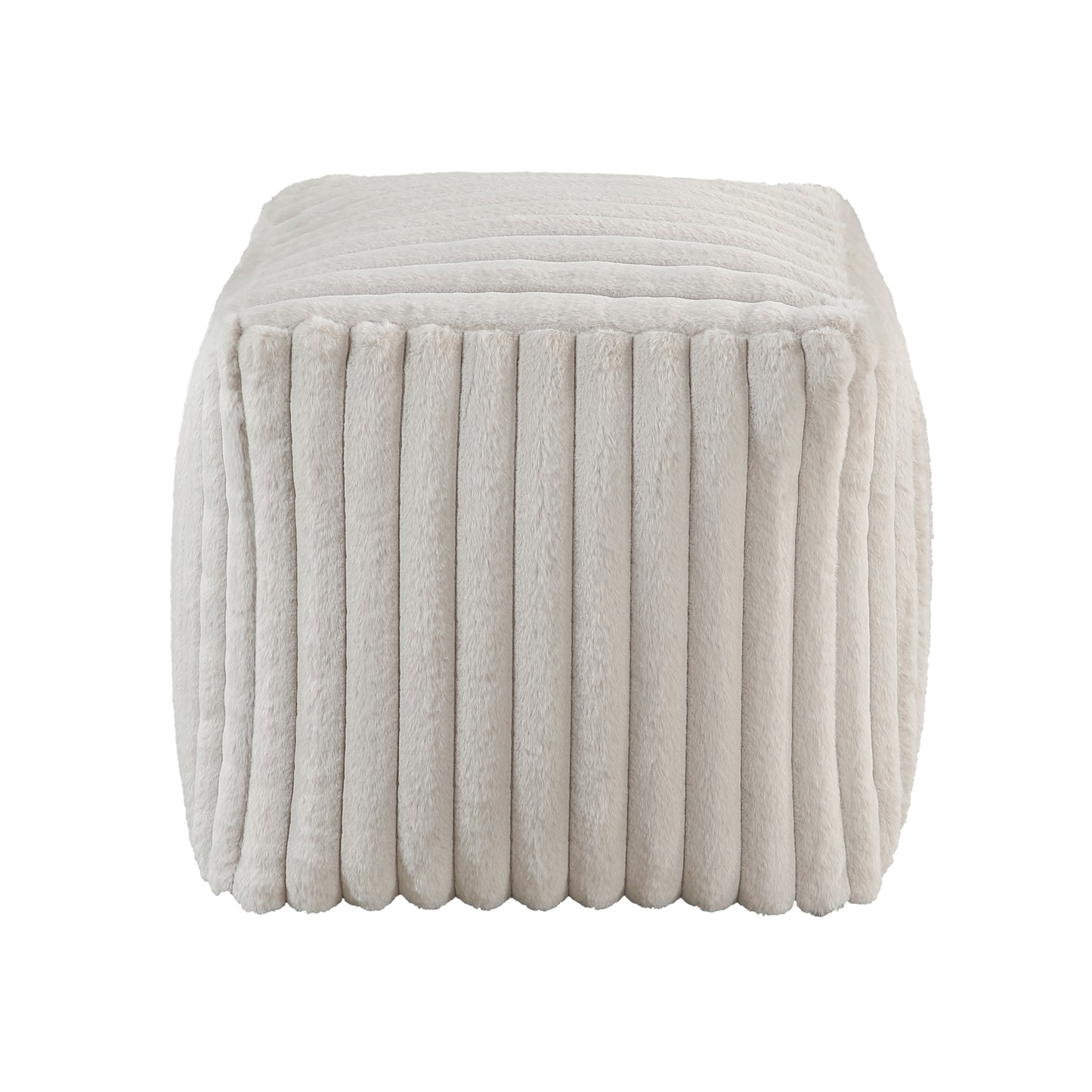 Cream plush ribbed square ottoman comfortable floor seating for living rooms