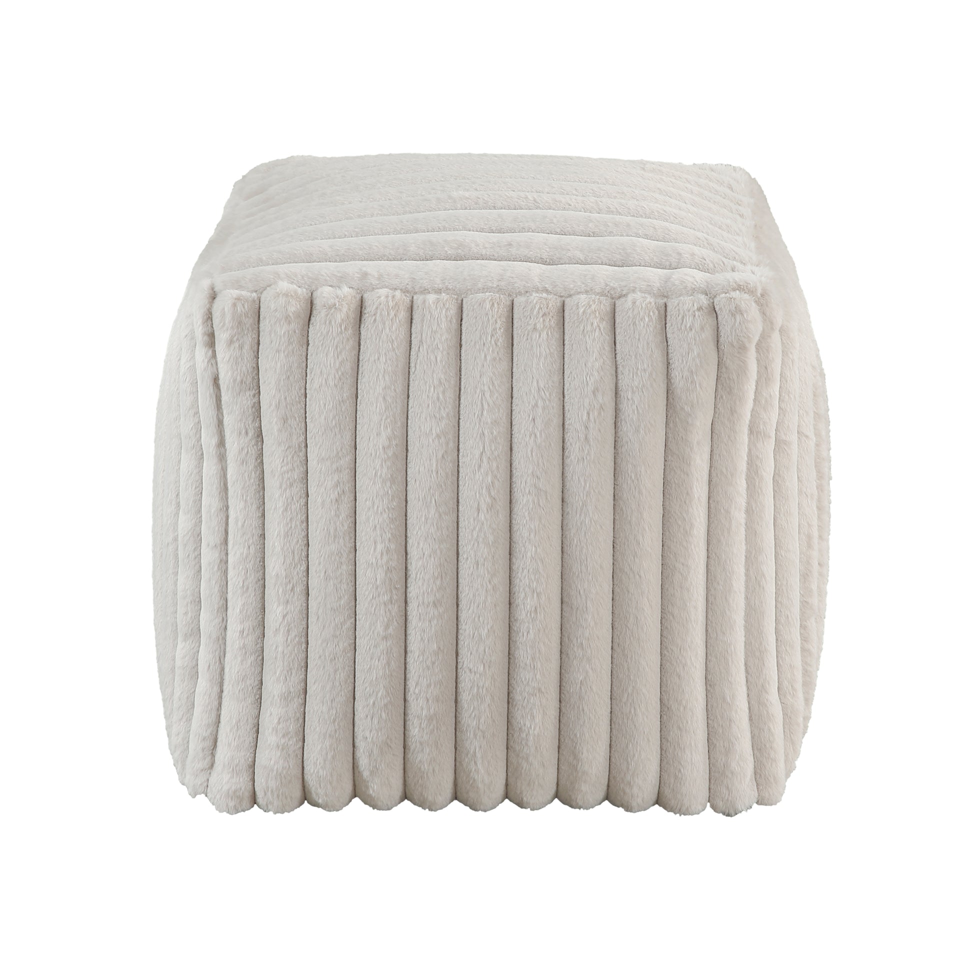 Cream plush ribbed square ottoman comfortable floor seating for living rooms