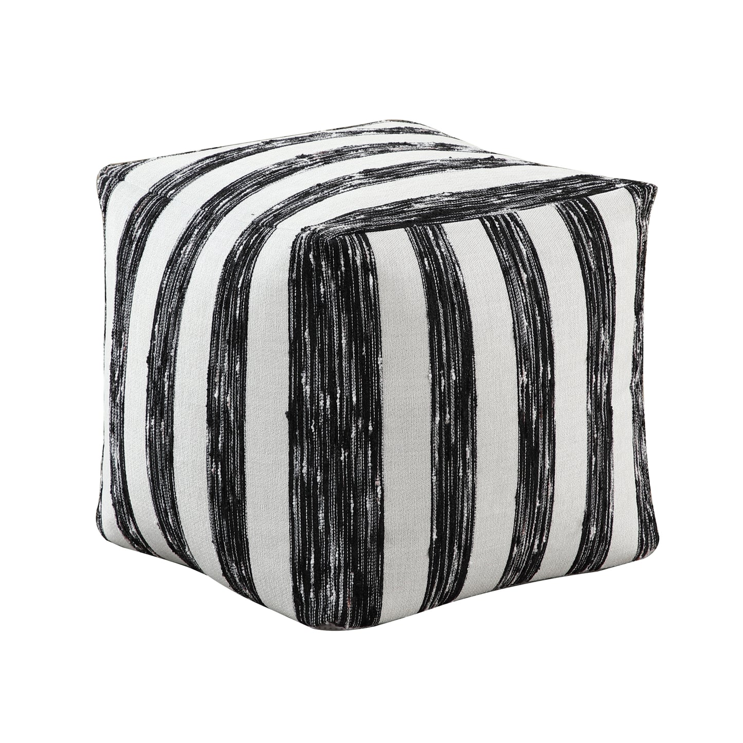 Black and white striped cube ottoman with textured fabric perfect for footrest