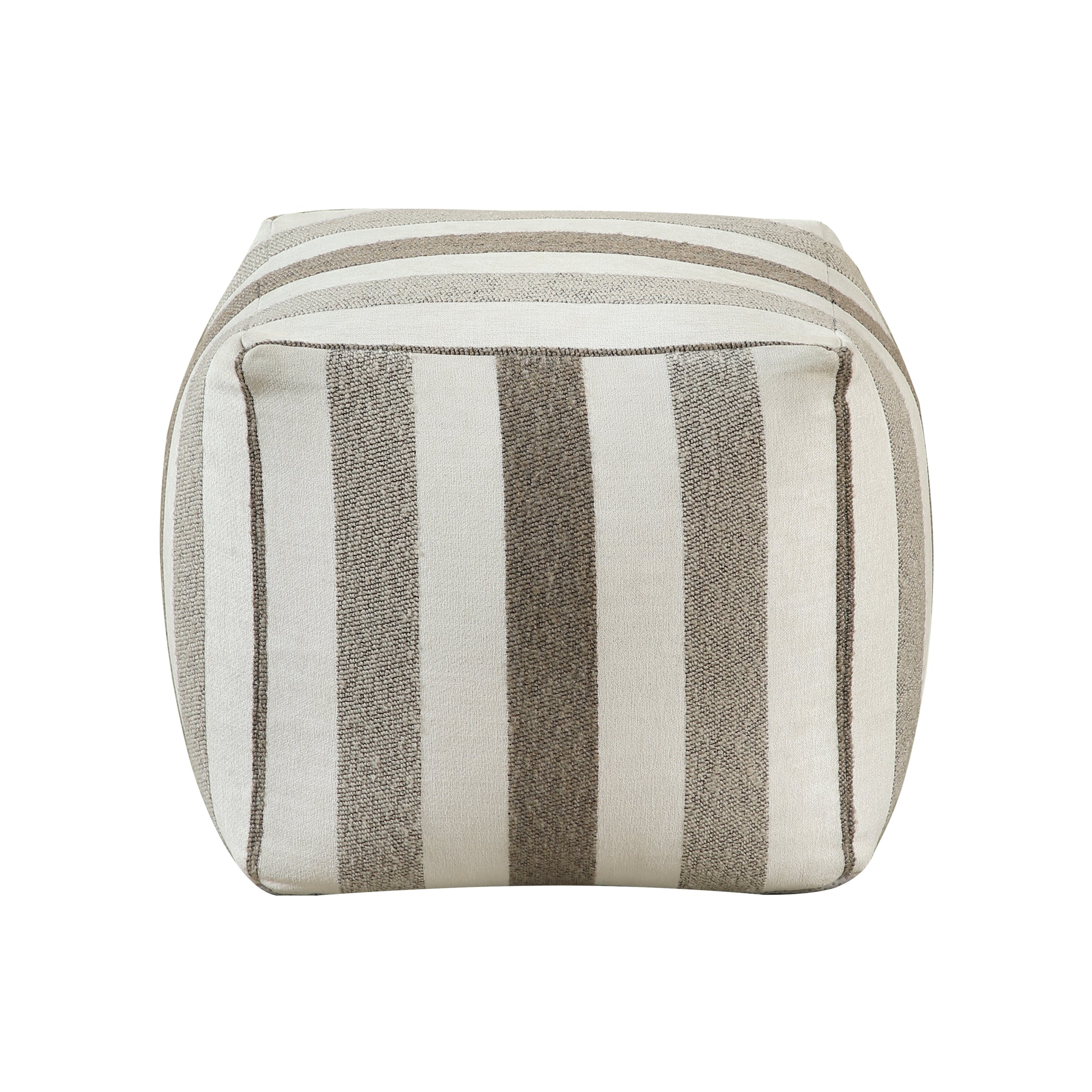 Striped fabric ottoman with beige and offwhite vertical stripes a versatile home accent