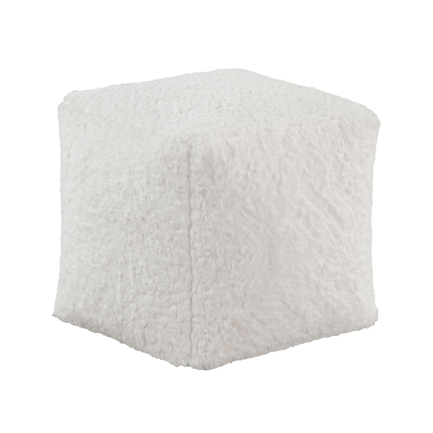 Plush white cube ottoman textured faux fur soft seating accent for any room