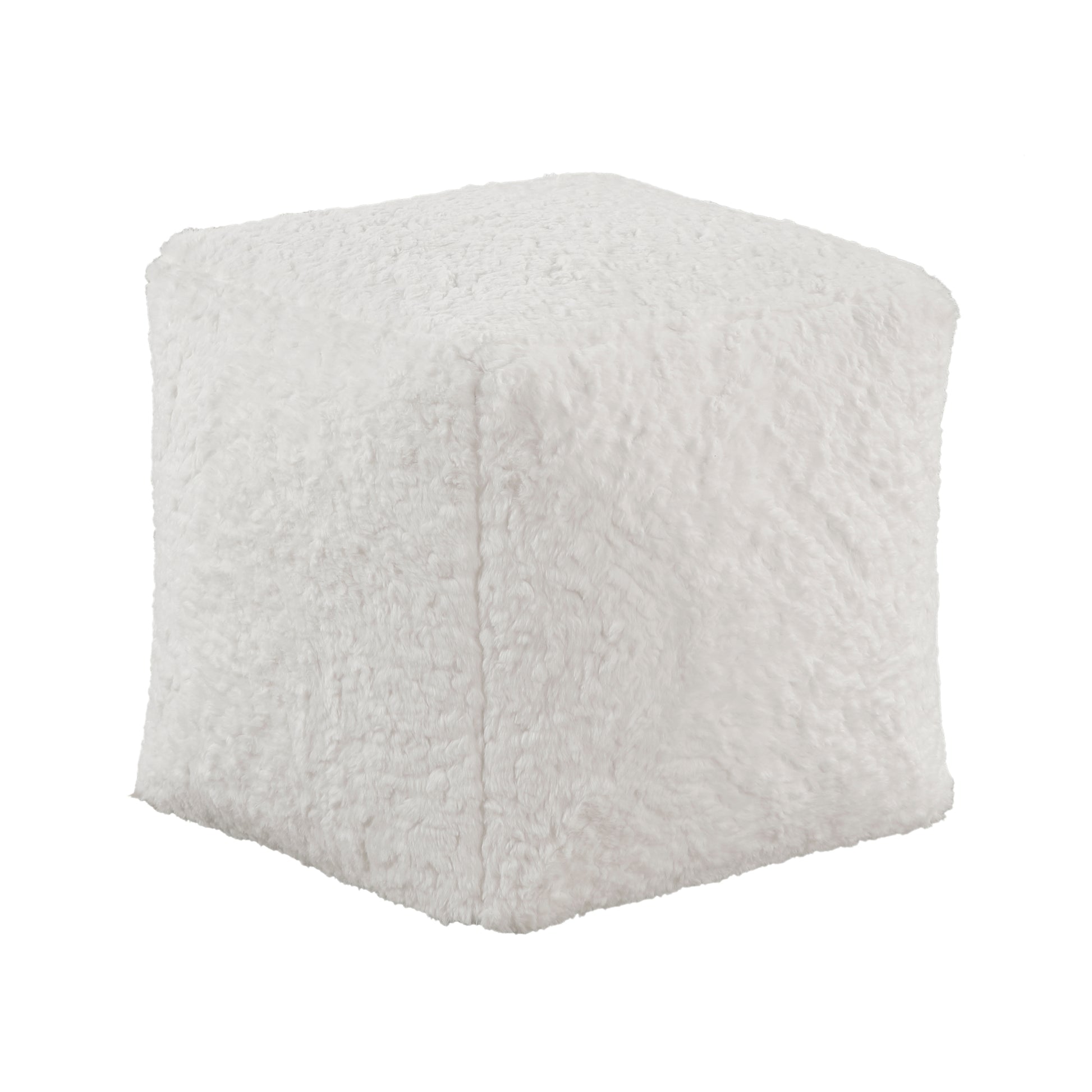 Plush white cube ottoman textured faux fur soft seating accent for any room