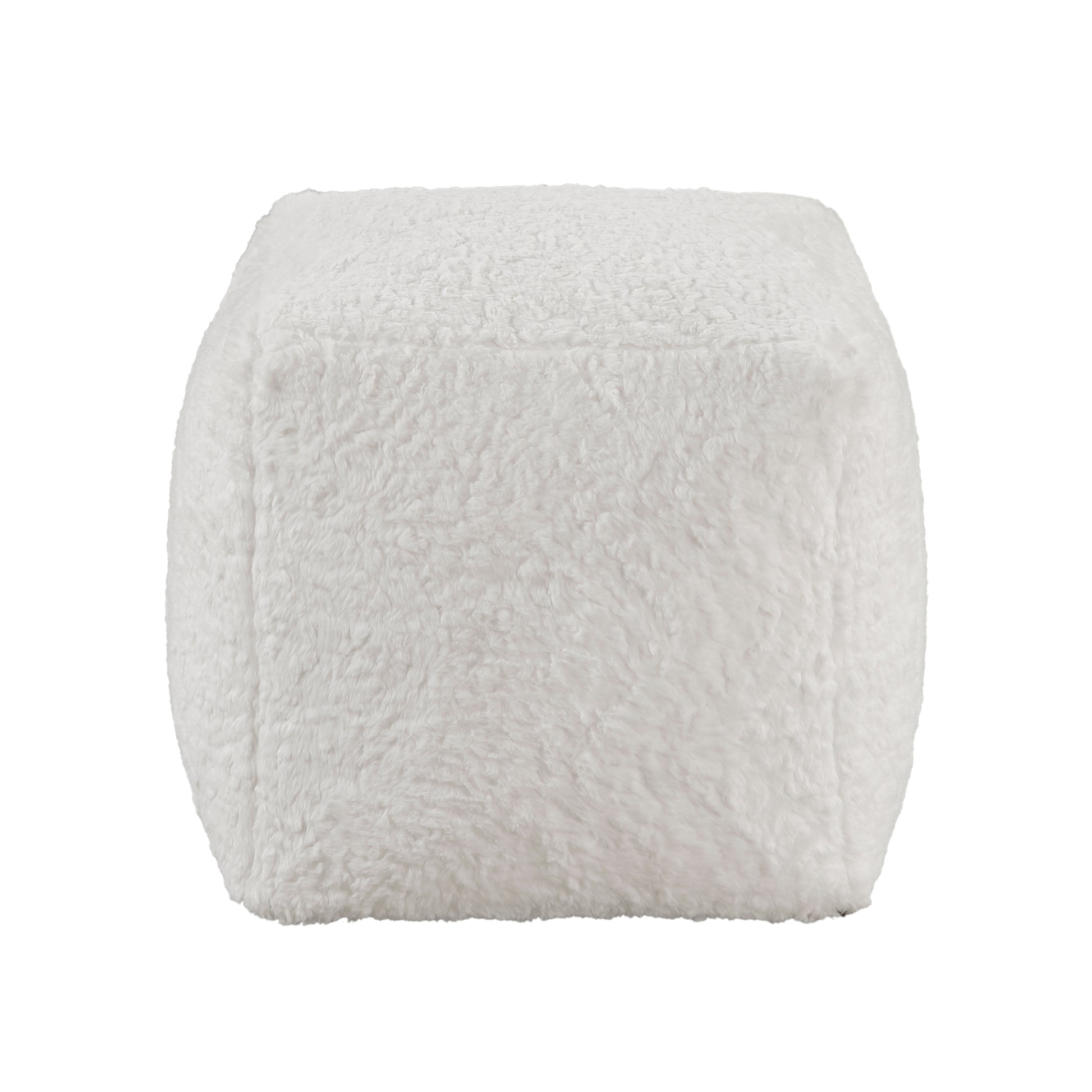 White shaggy cube ottoman plush faux fur upholstery cozy accent furniture