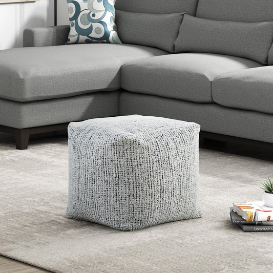 Textured cube ottoman in light gray and black weave perfect as a footrest