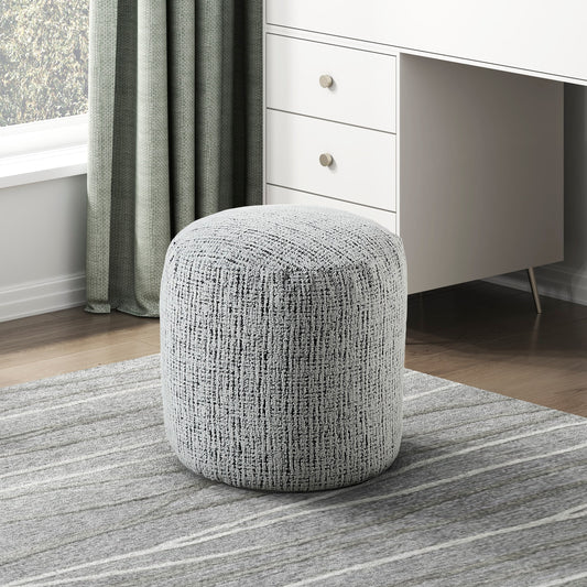Textured gray ottoman with woven fabric perfect as footrest