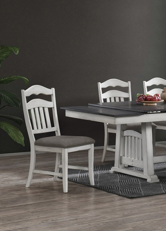 TREATLIFE HOME Set of 2 Contemporary Antique White Dining Chairs with Upholstered Cushion and Ladder Back Design