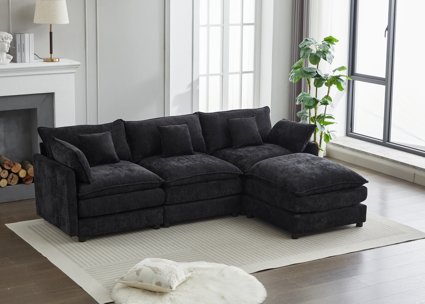 Plush charcoal sectional sofa with chaise lounge modern living room furniture