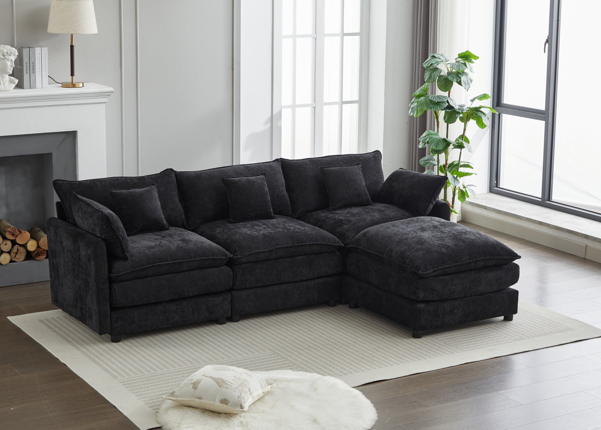 Plush charcoal sectional sofa with chaise lounge modern living room furniture