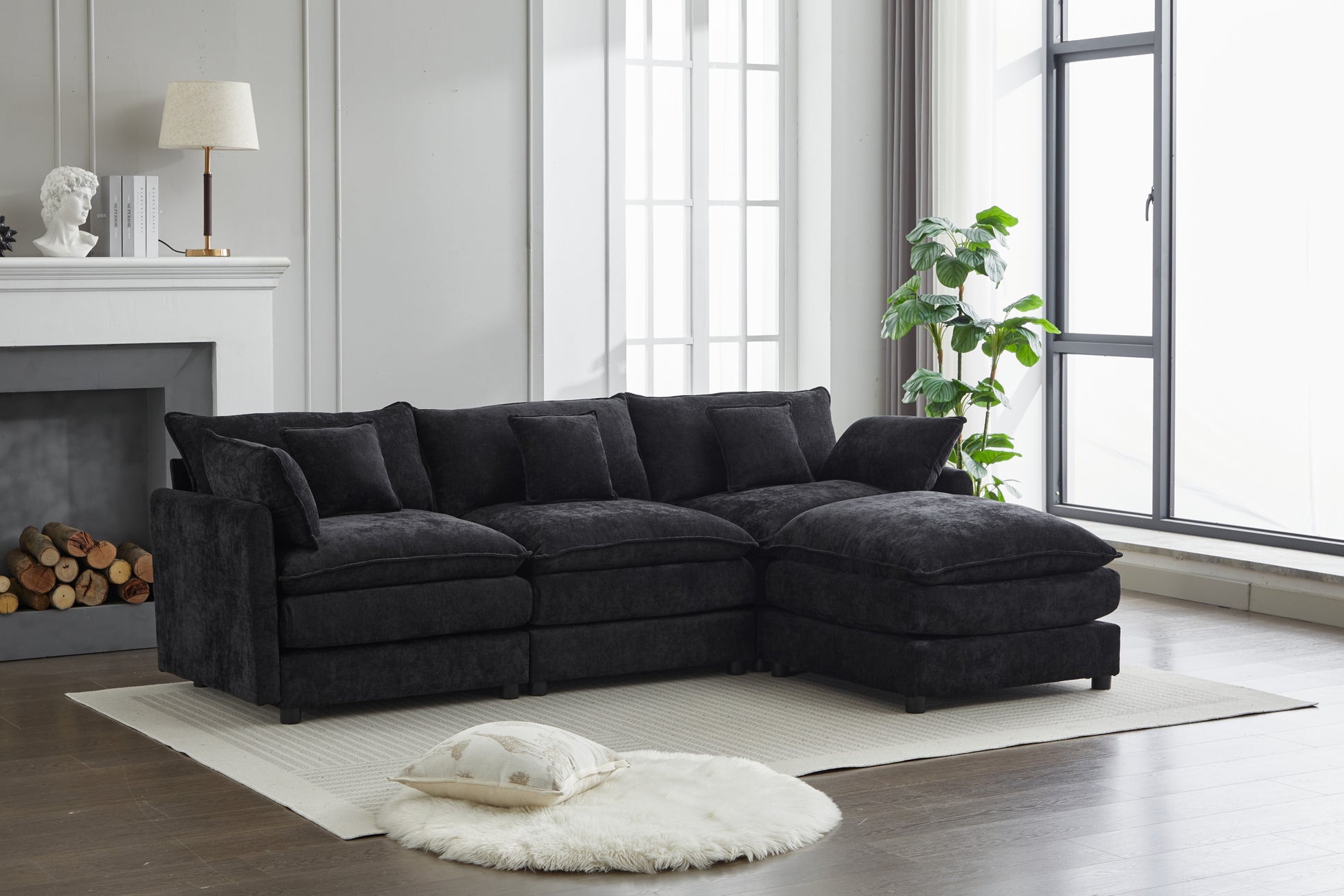 Dark charcoal sectional sofa with plush cushions perfect for modern living rooms