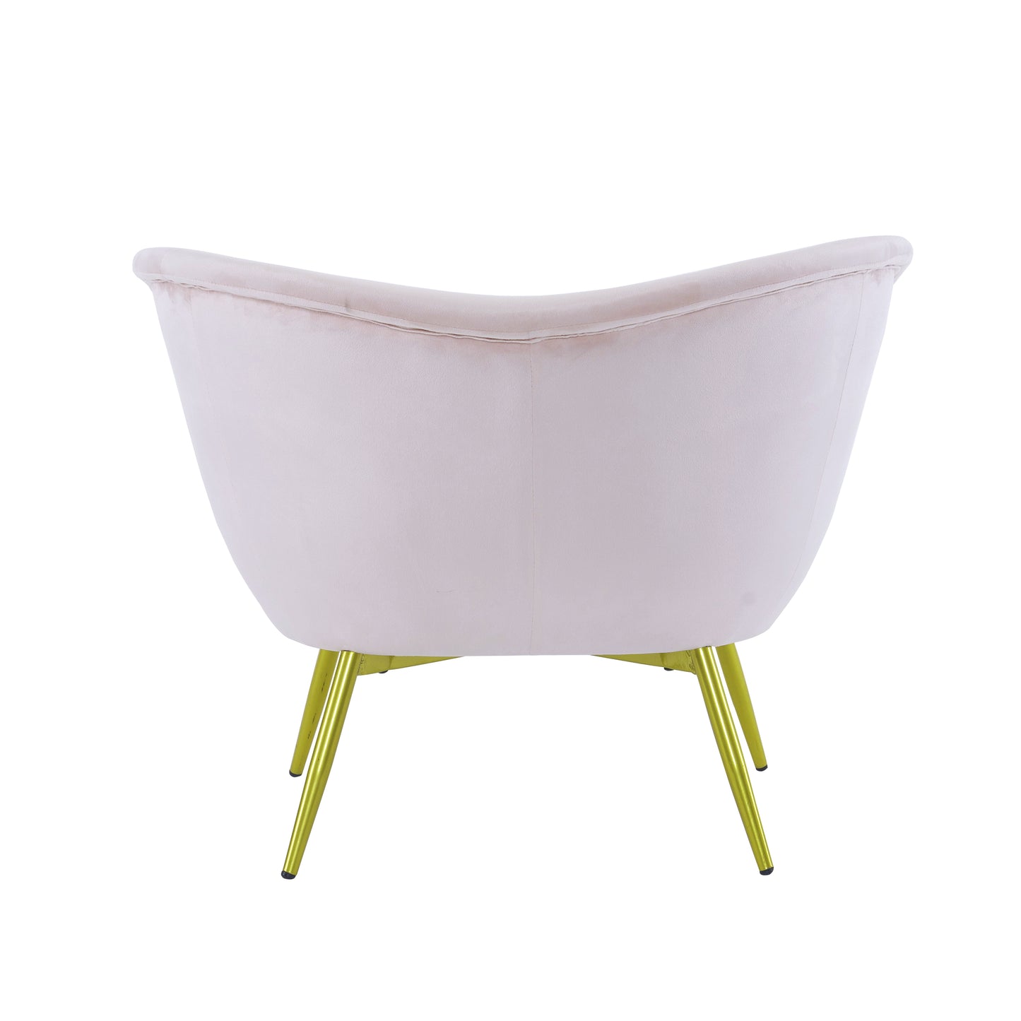 Pale pink velvet accent chair with gold metal legs