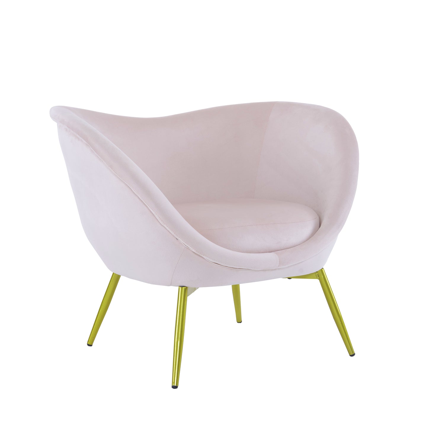 Pale pink velvet accent chair with gold metal legs