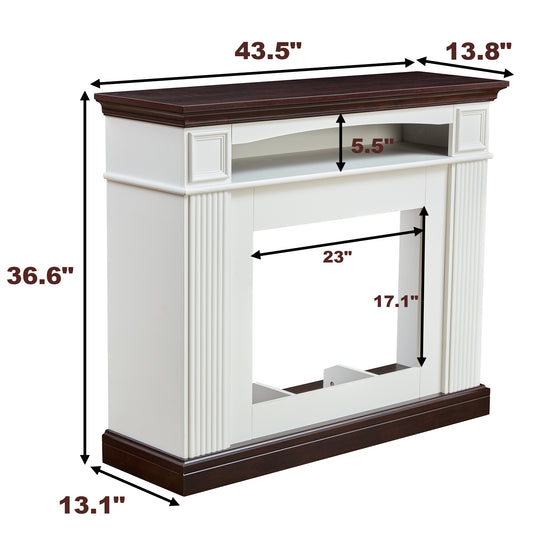 White electric fireplace mantel with dark wood top dimensions W x D x H