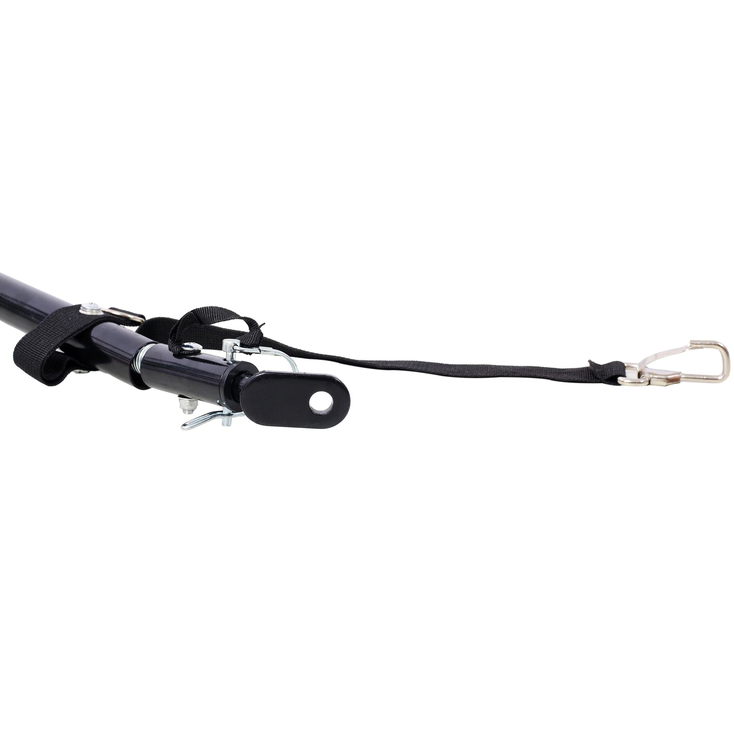Black steel bicycle trailer hitch with carabiner for secure attachment
