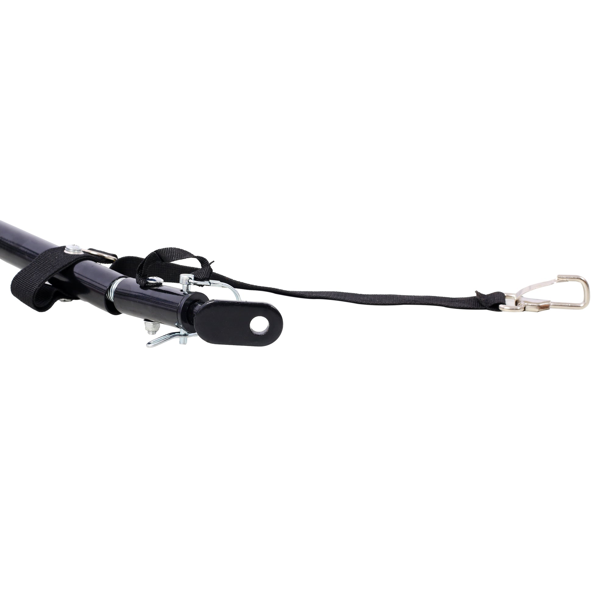 Black steel bicycle trailer hitch with carabiner for secure attachment
