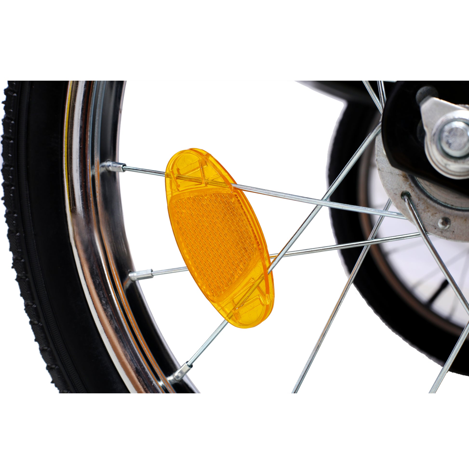 Orange oval bicycle wheel reflector clip shiny plastic for visibility