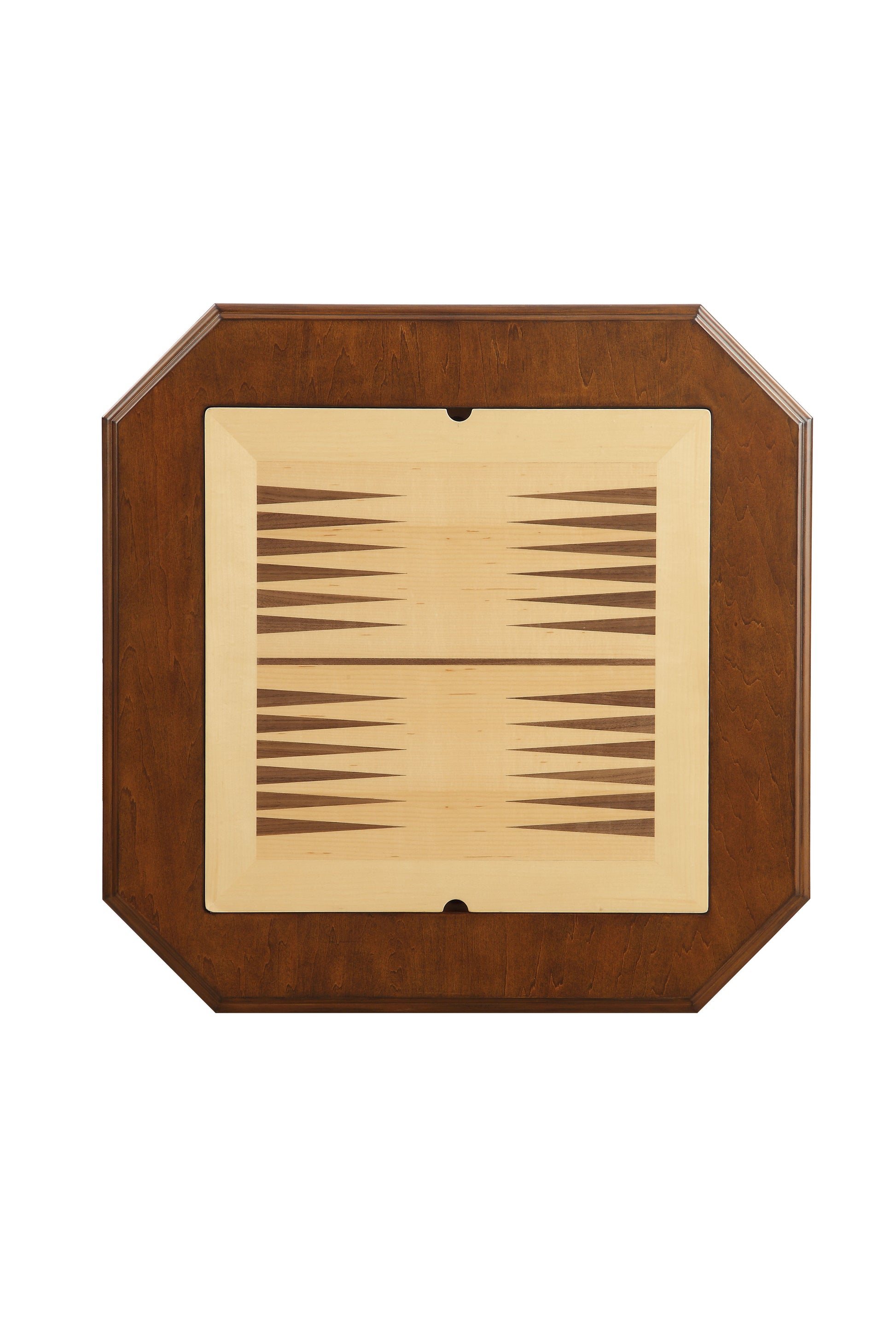 Wooden backgammon board with light wood points and dark wood border