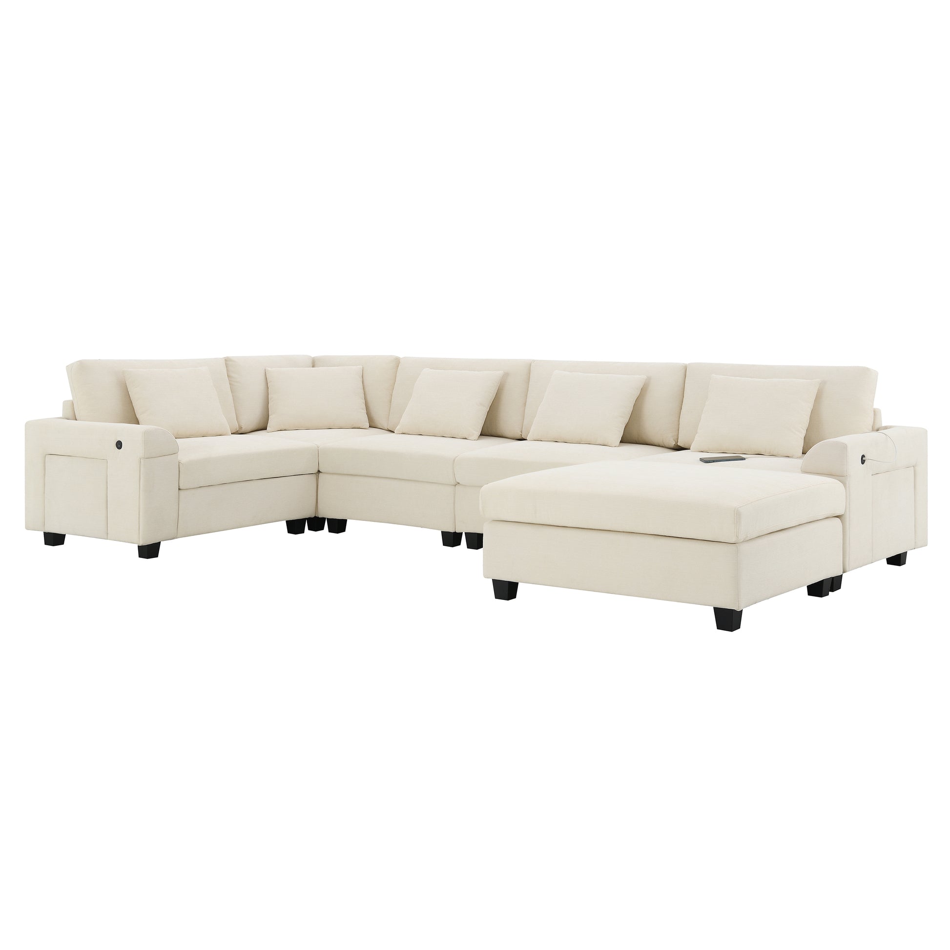 Cream sectional sofa with chaise lounge and plush cushions ideal for living rooms