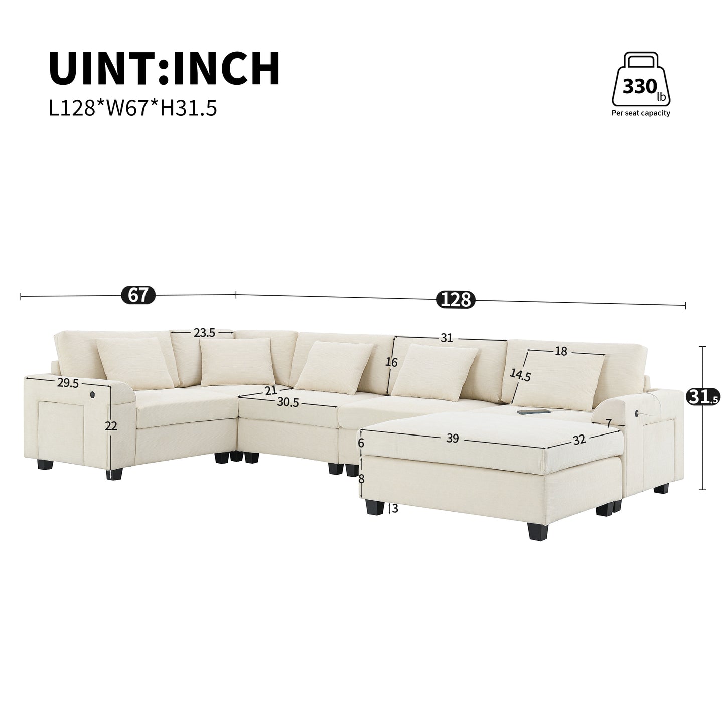 Cream linen sectional sofa with chaise perfect for modern living rooms