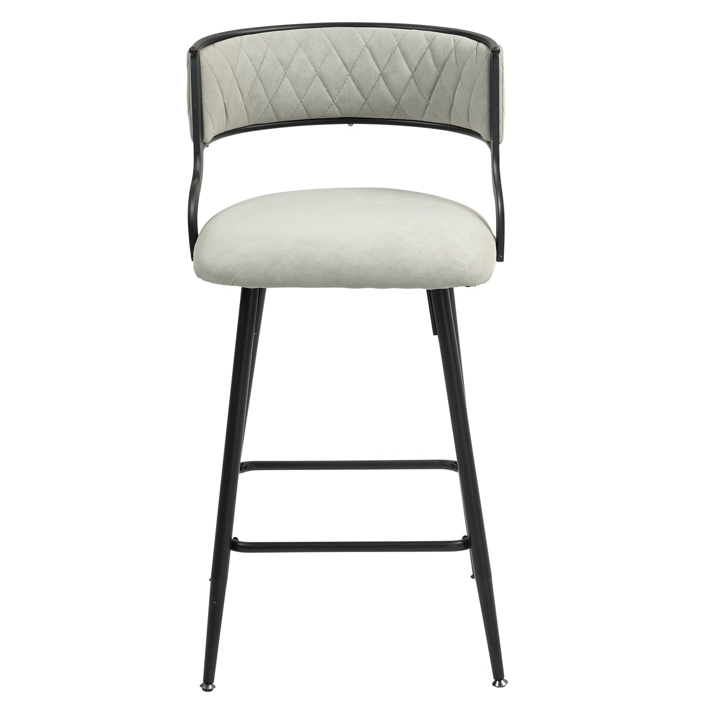 Light grey quilted back bar stool with black metal legs