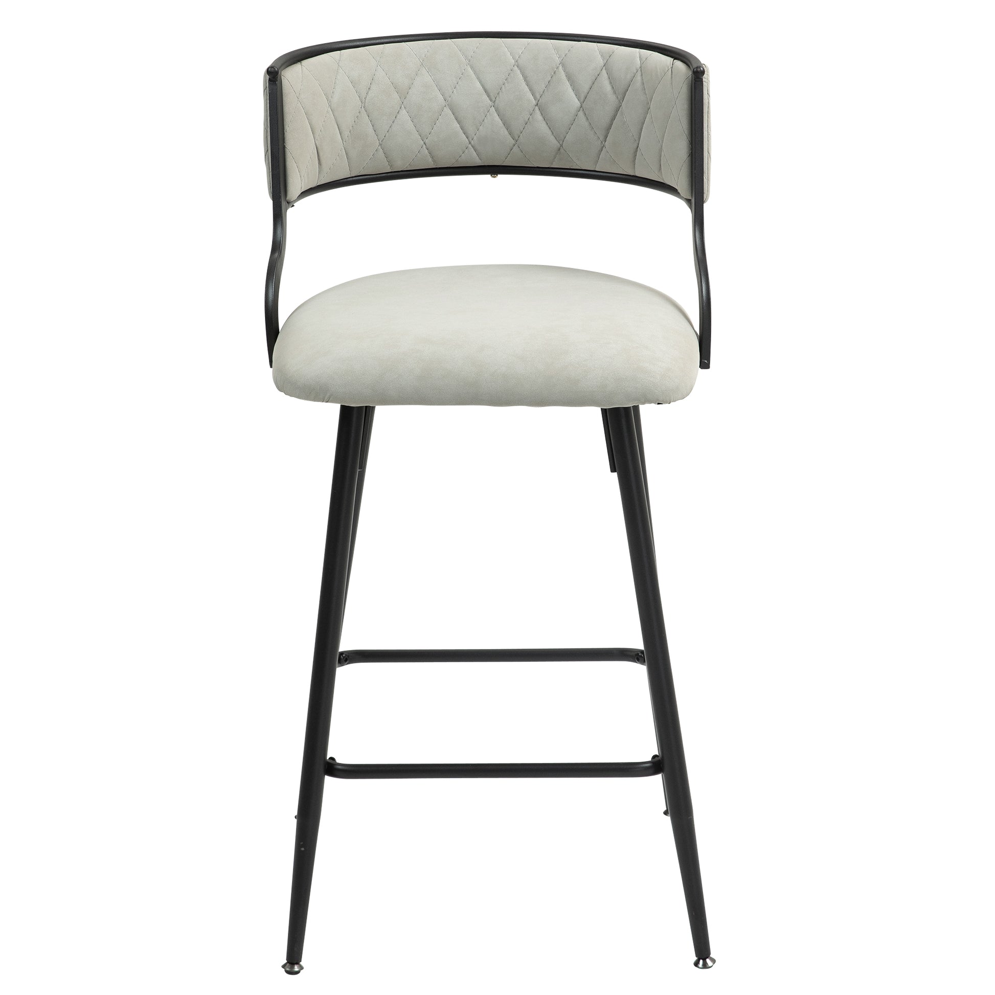 Light grey quilted back bar stool with black metal legs