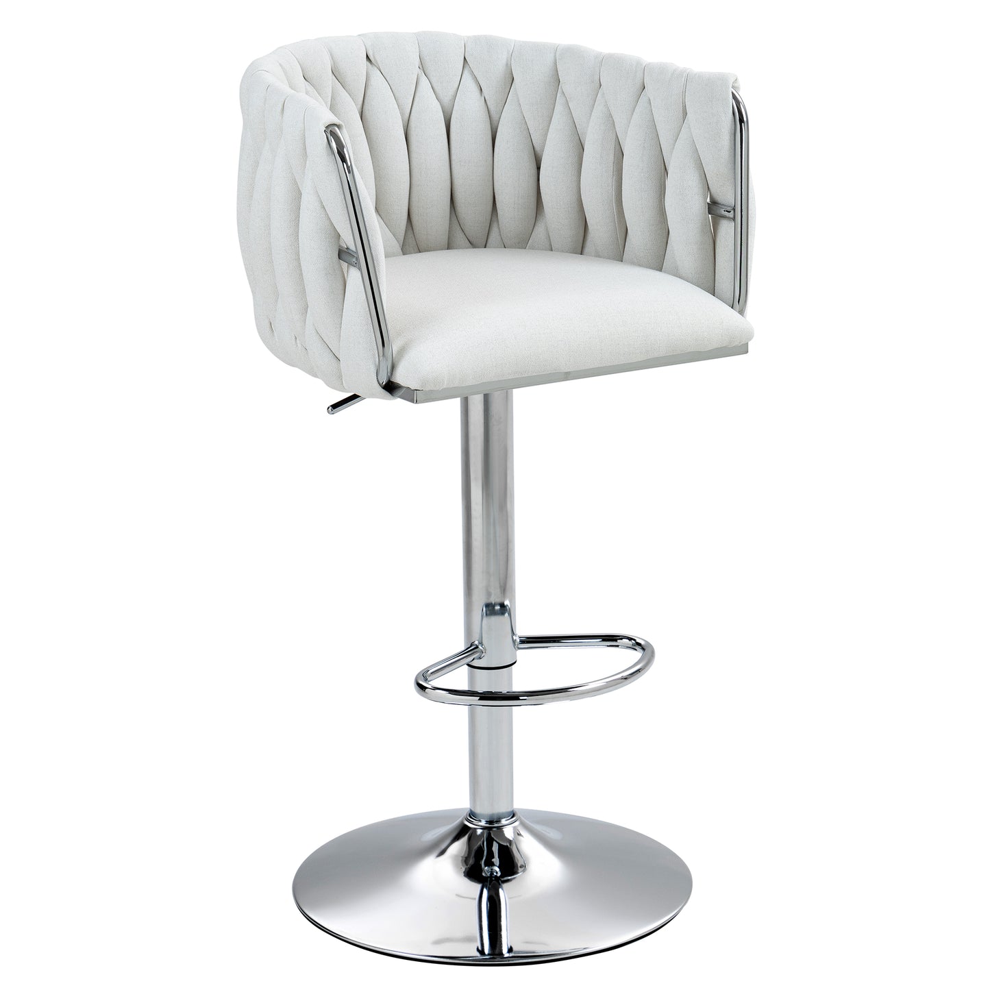 White upholstered bar stool with tufted back and chrome base
