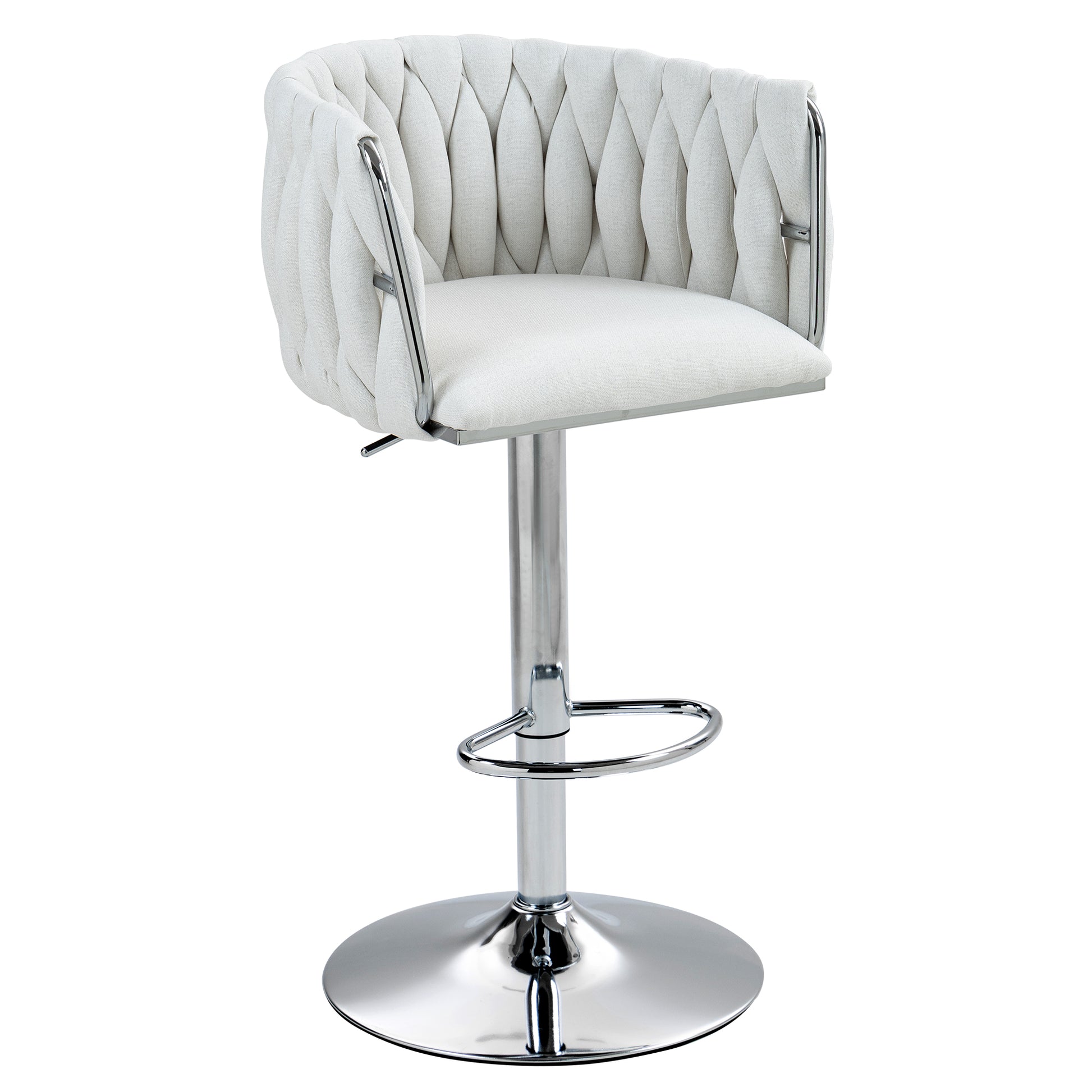 White upholstered bar stool with tufted back and chrome base