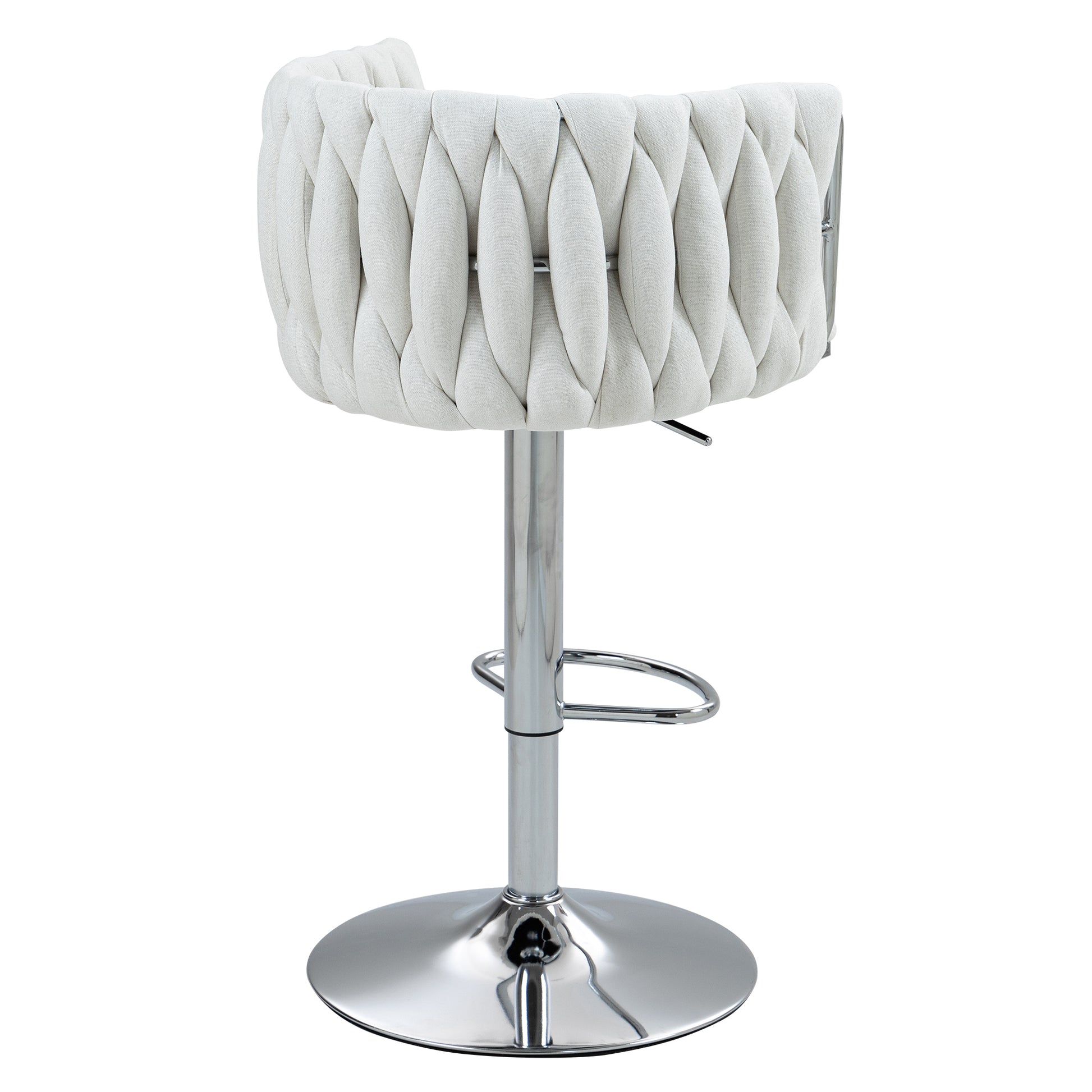 Modern white fabric bar stool with diamond tufted back and chrome base
