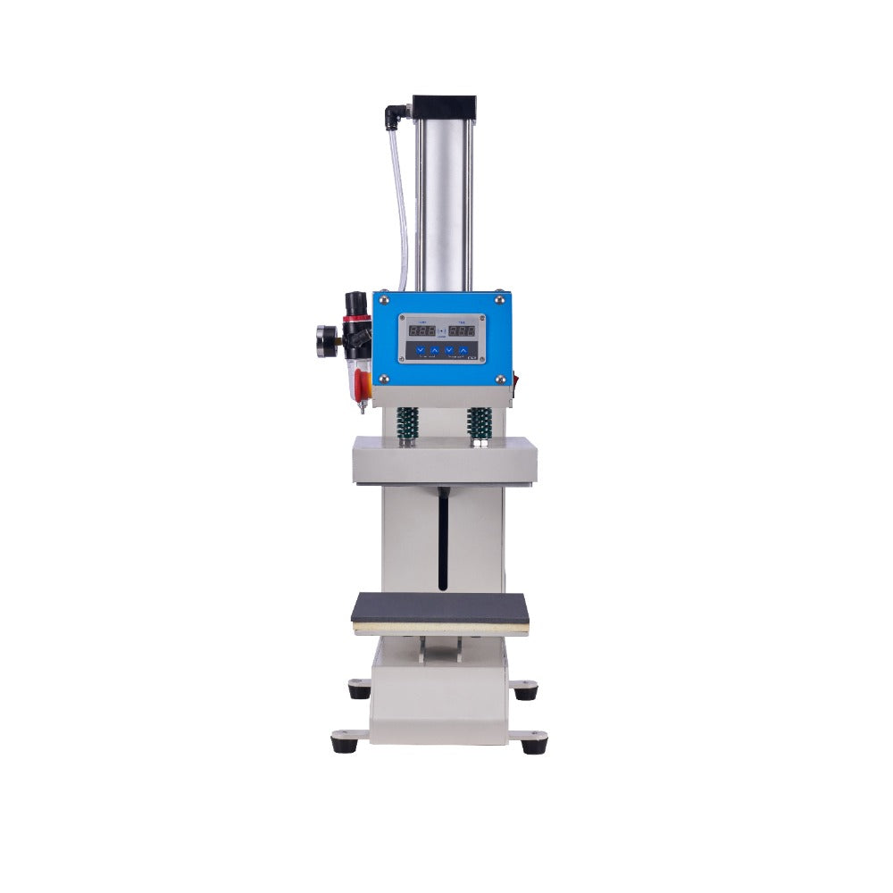 Pneumatic heat press machine with digital display and adjustable settings for apparel customization