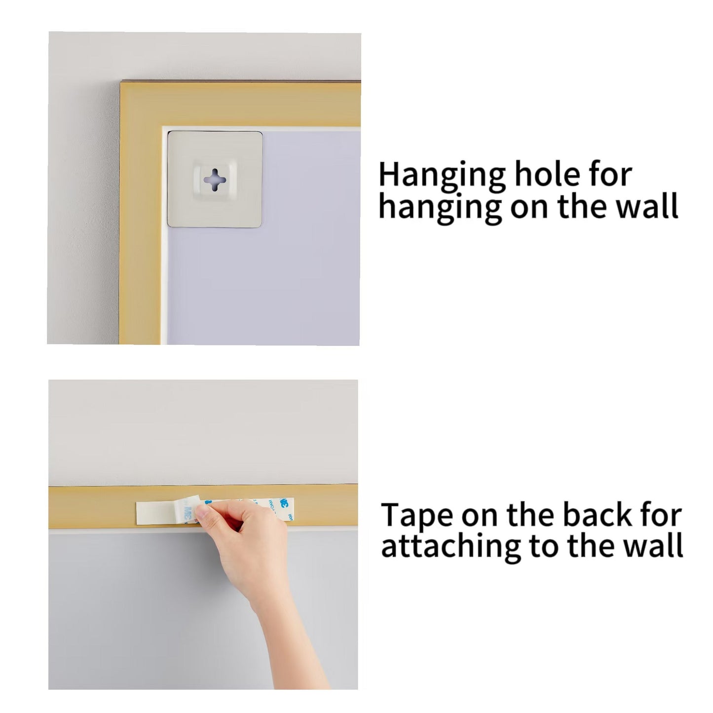 Gold framed picture with metal hanging hole for wall mounting