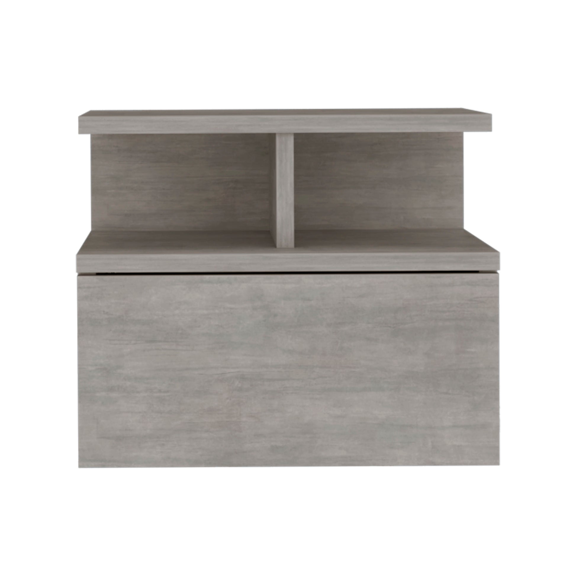 Modern gray concrete effect nightstand with open shelves