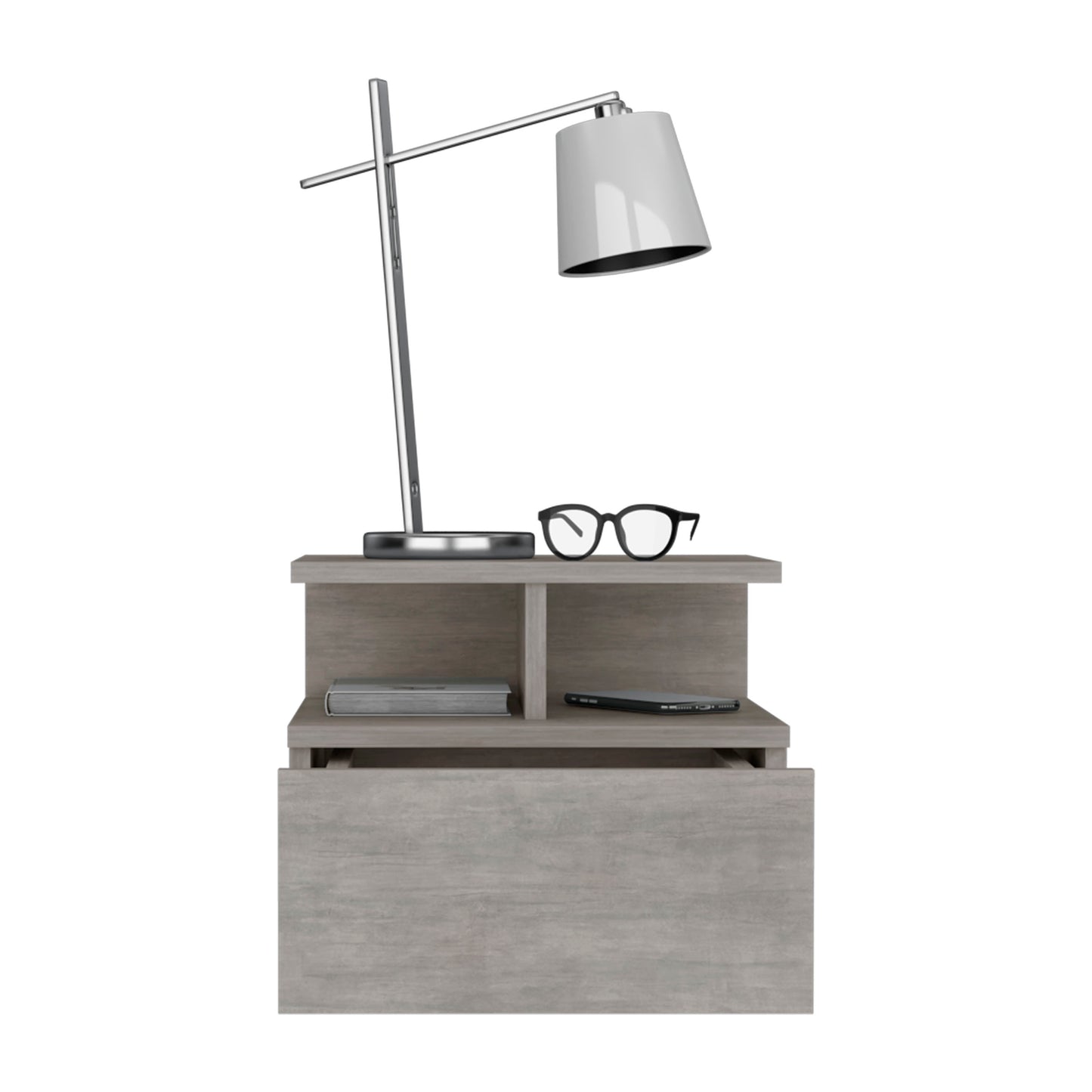 Space-Saving Floating Nightstand with Drawer and Shelves, Grey