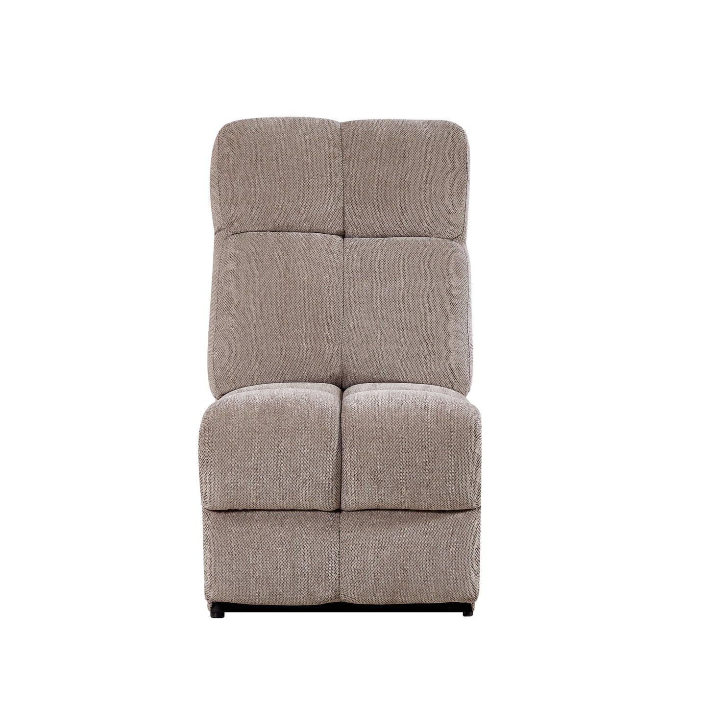 Taupe fabric accent chair with tufted back and seat