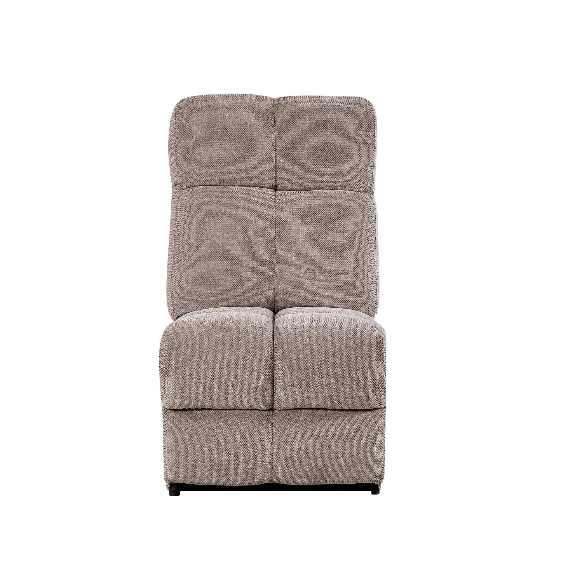 Taupe fabric accent chair with tufted back and seat