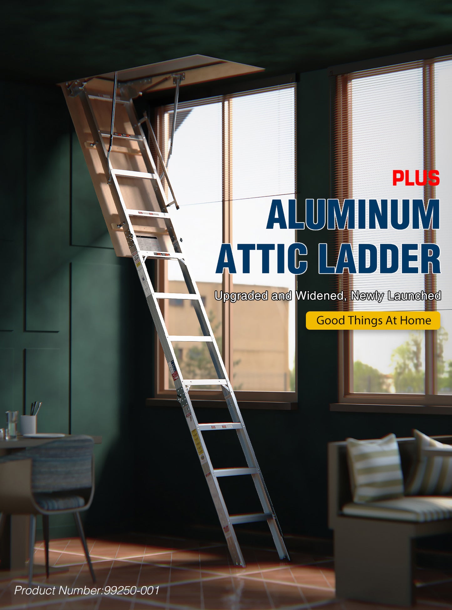 New aluminum attic ladder installed for easy access to storage spaces