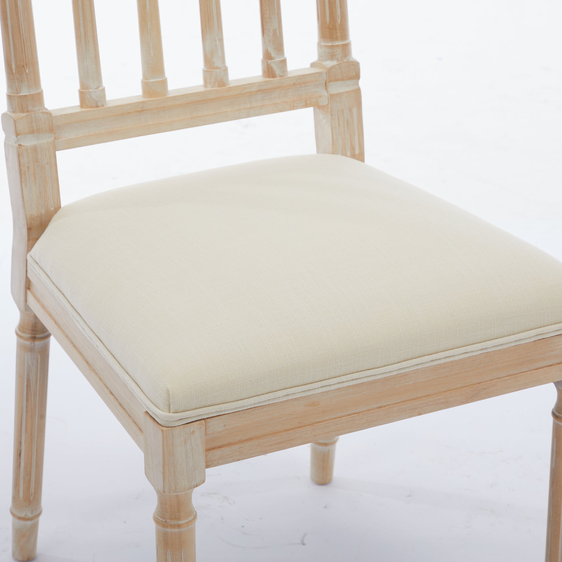 Rustic light wood chiavari chair with beige upholstered seat for events