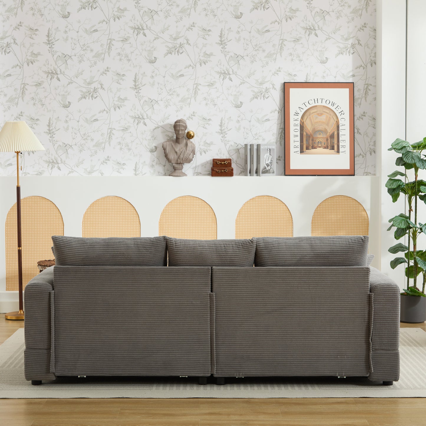 Dark grey corduroy sectional sofa with plush cushions perfect for modern living rooms