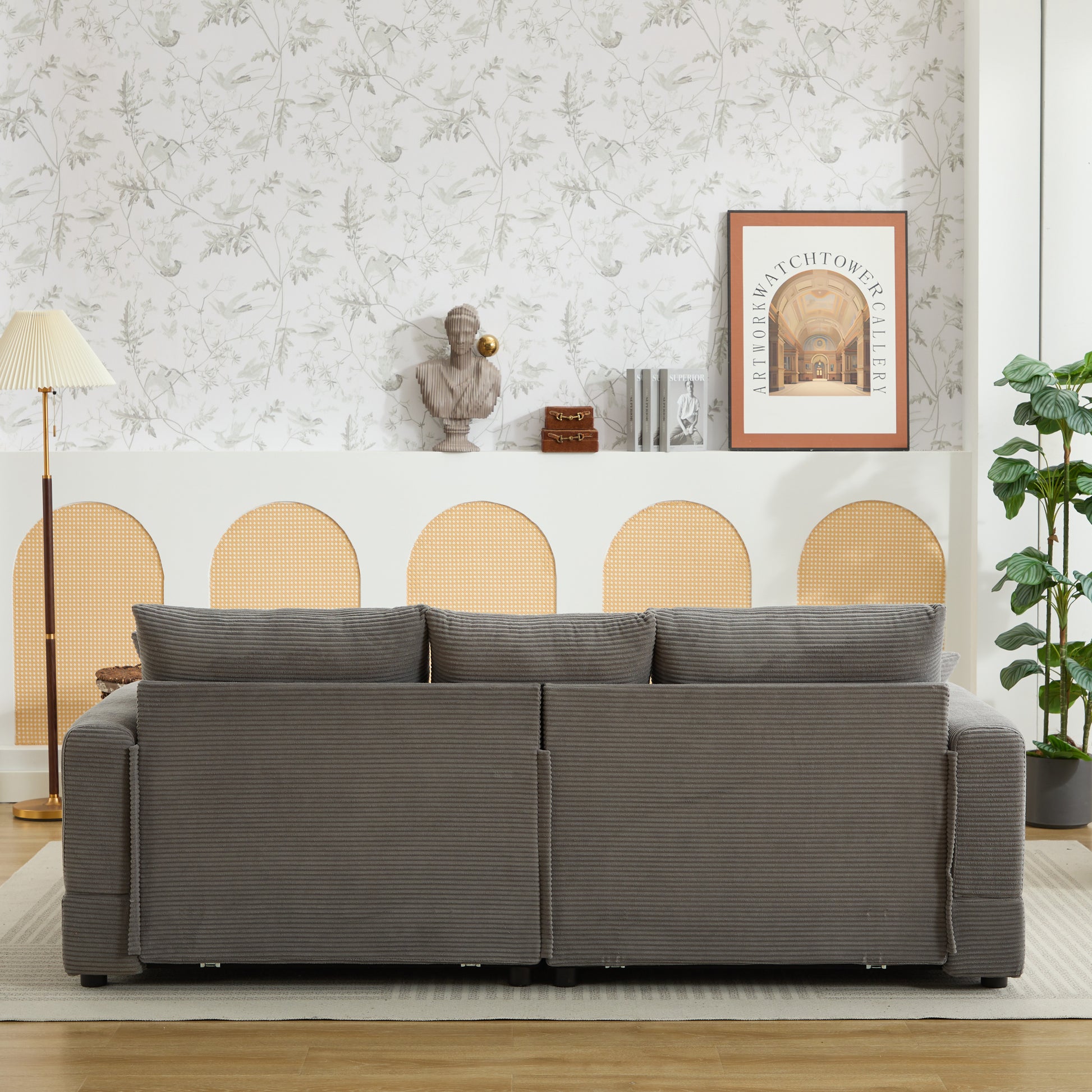 Dark grey corduroy sectional sofa with plush cushions perfect for modern living rooms