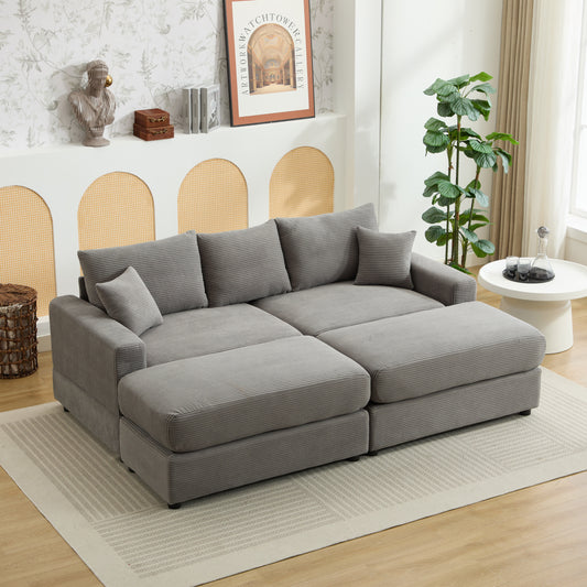Grey corduroy sectional sofa with chaise for modern living room comfort