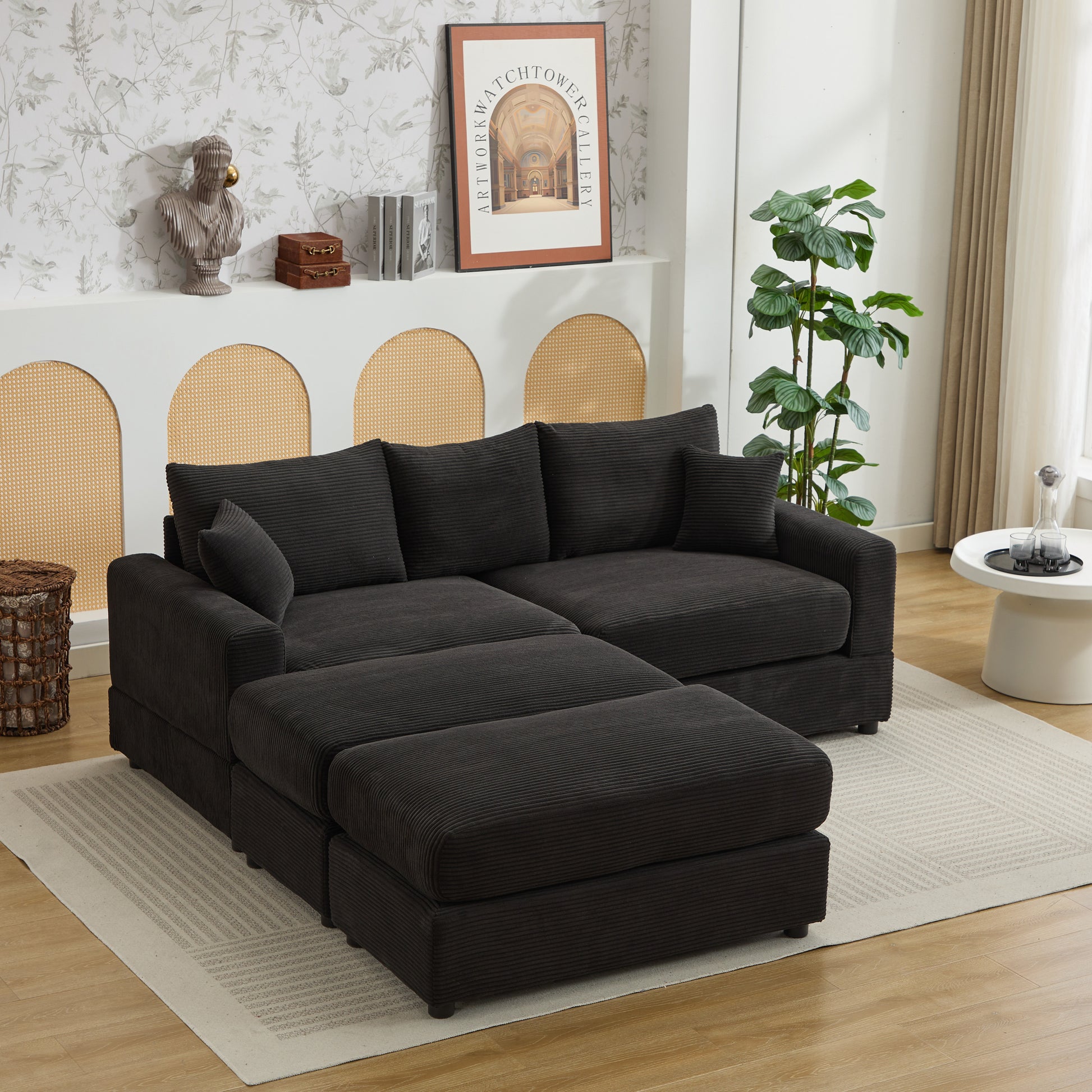 Deep charcoal corduroy sectional sofa with chaise modern living room furniture