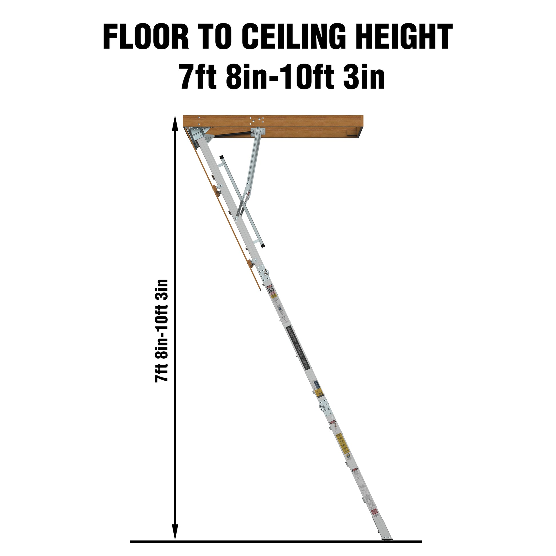 Retractable attic ladder for floor to ceiling heights from ft in to ft in