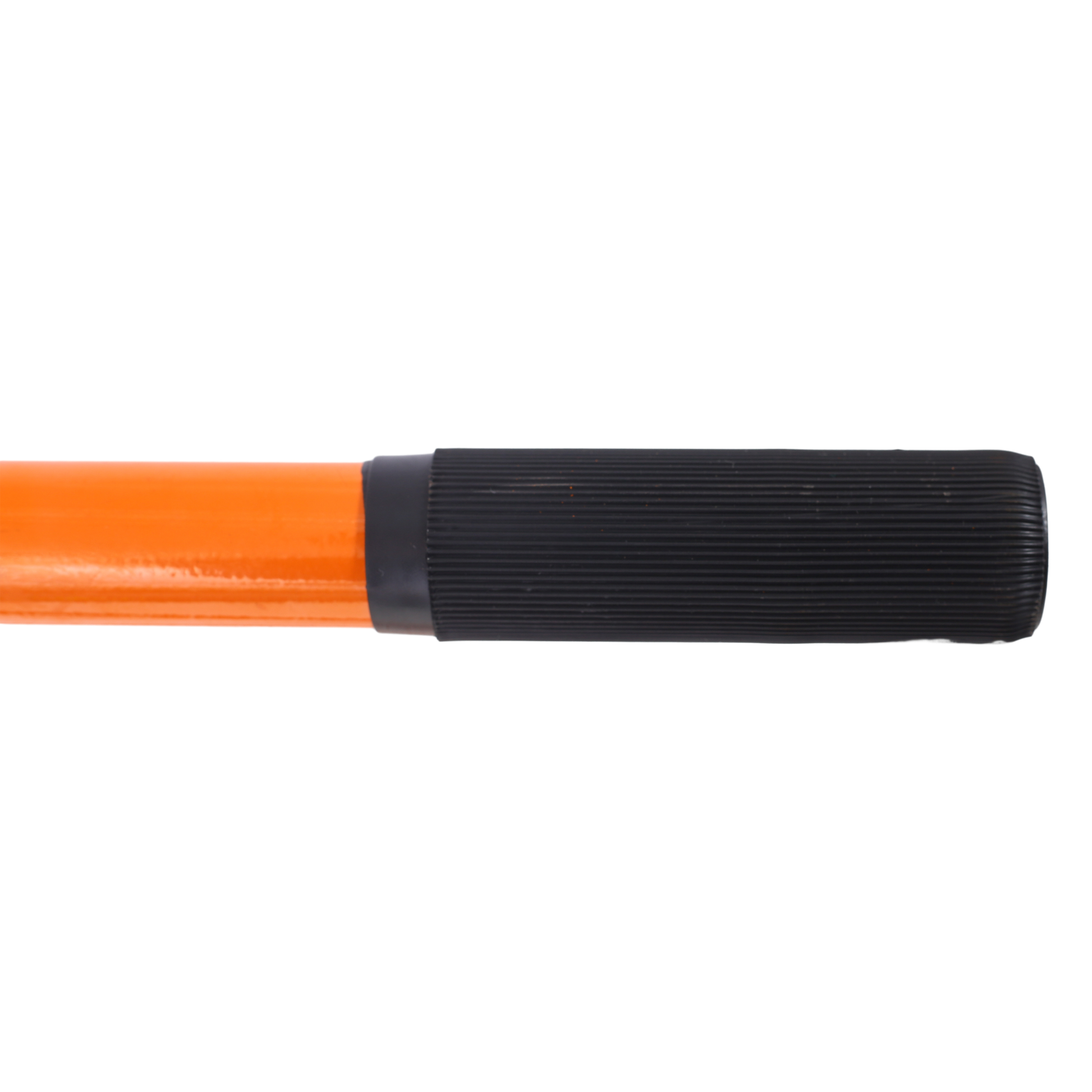 Orange shovel handle with textured black grip for comfortable tool use
