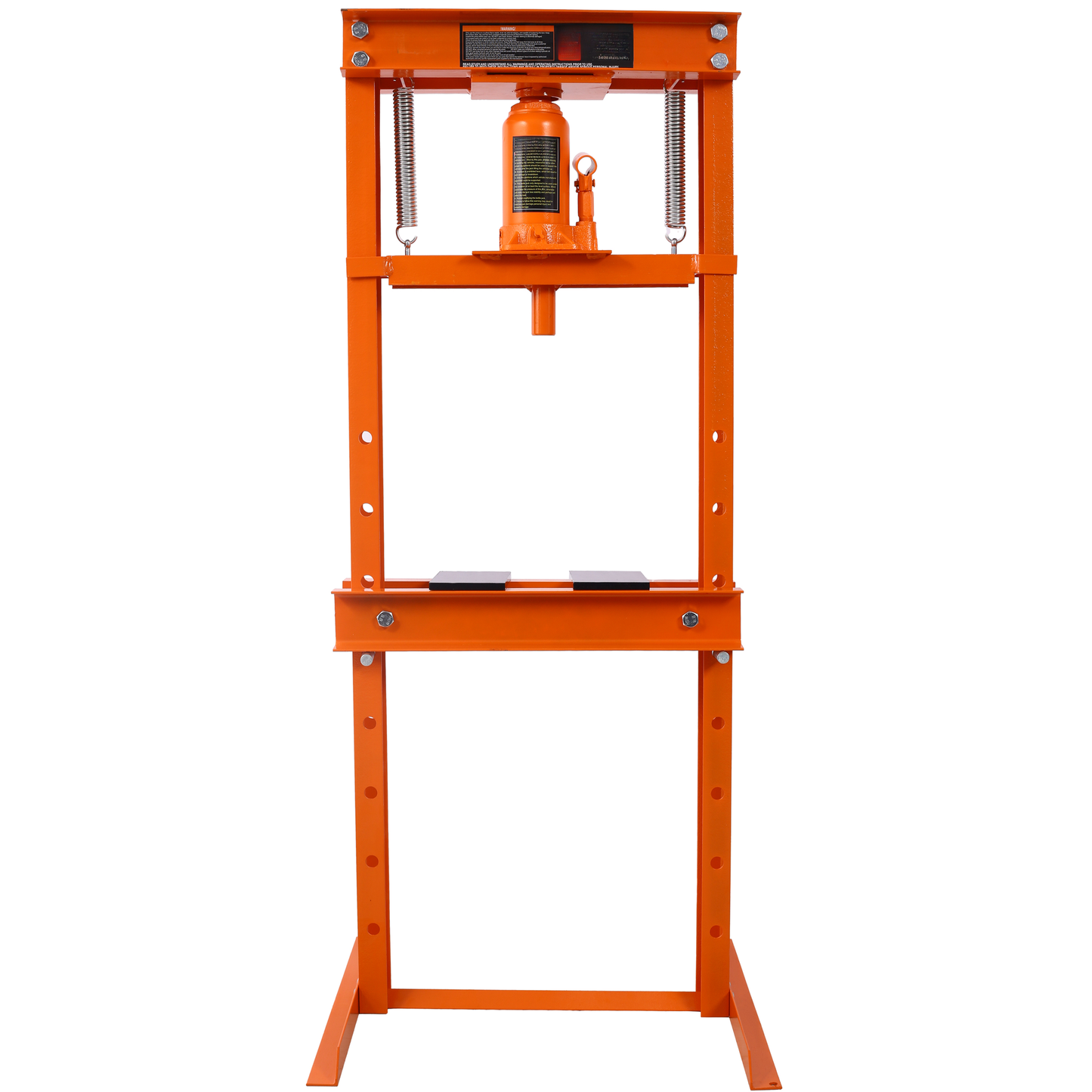 Orange ton hydraulic shop press with a reinforced steel frame and a prominent hydraulic cylinder