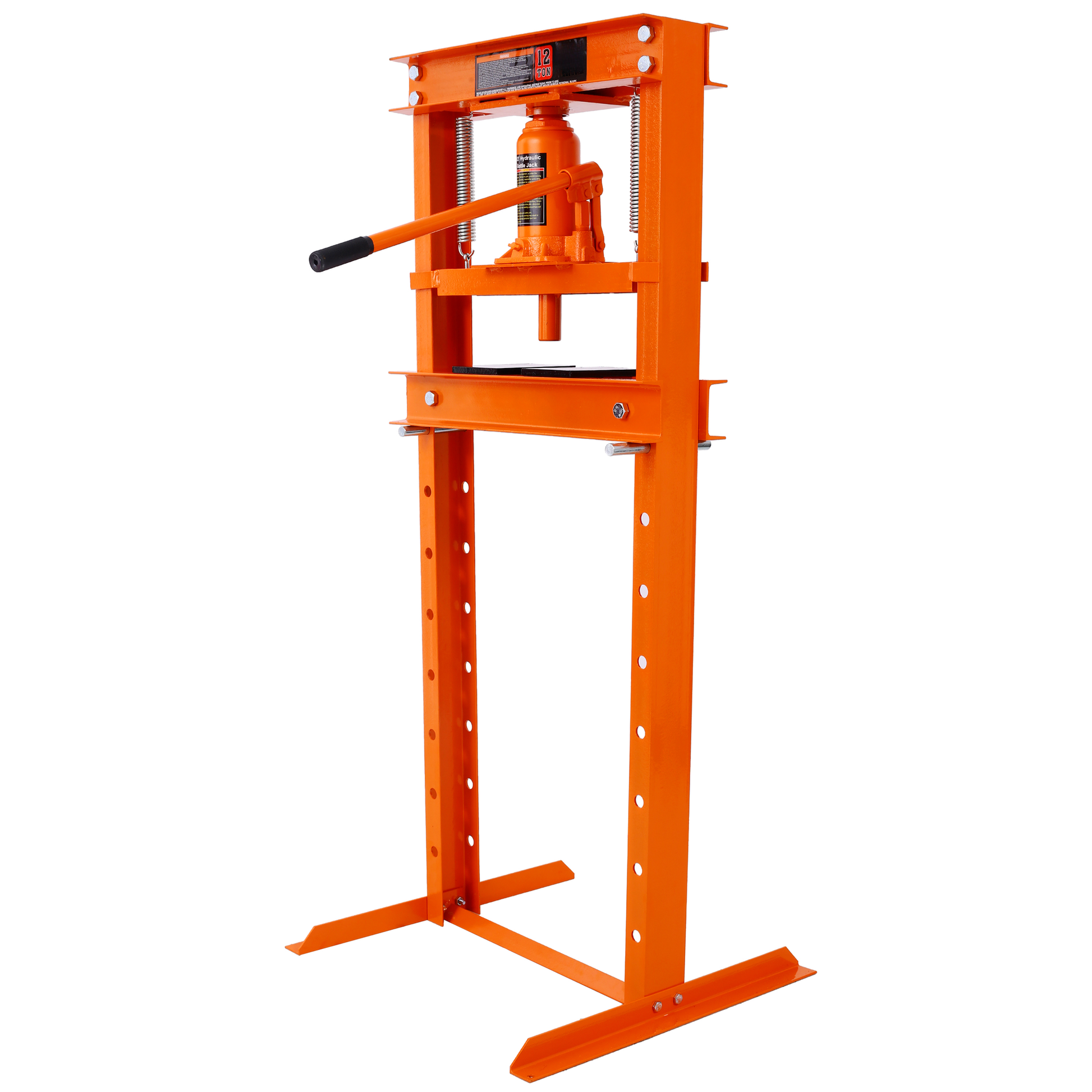 Orange ton hydraulic shop press with sturdy steel frame and adjustable height for automotive repairs