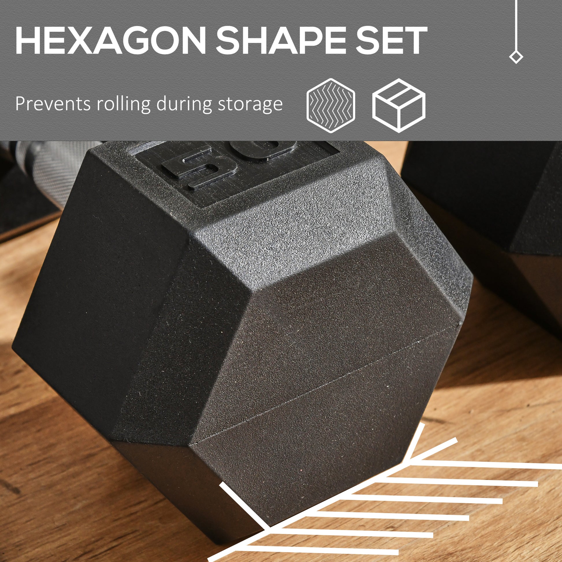 Black textured hexagon dumbbell preventing rolling ideal for home gyms