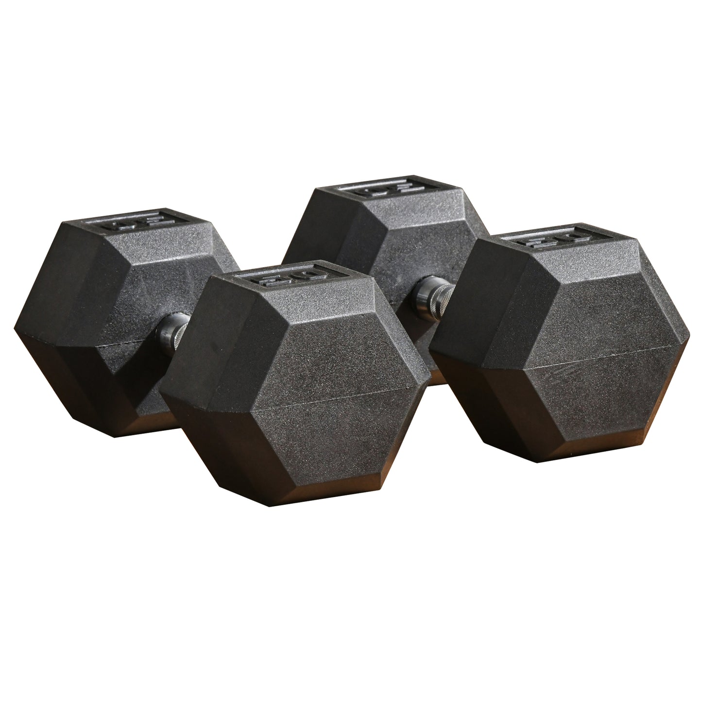 Pair of black hex dumbbells with lb weight marking ideal for home gym strength training