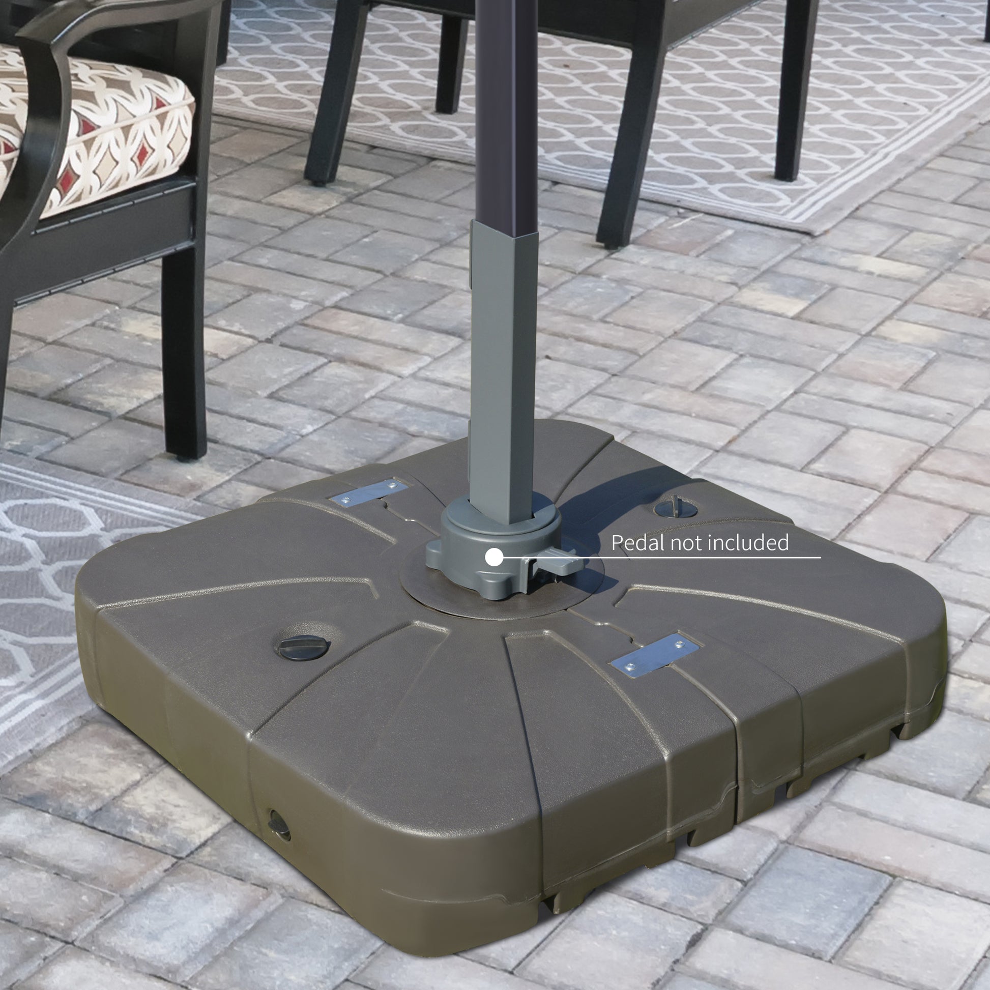 Square patio umbrella base in dark gray designed for outdoor stability