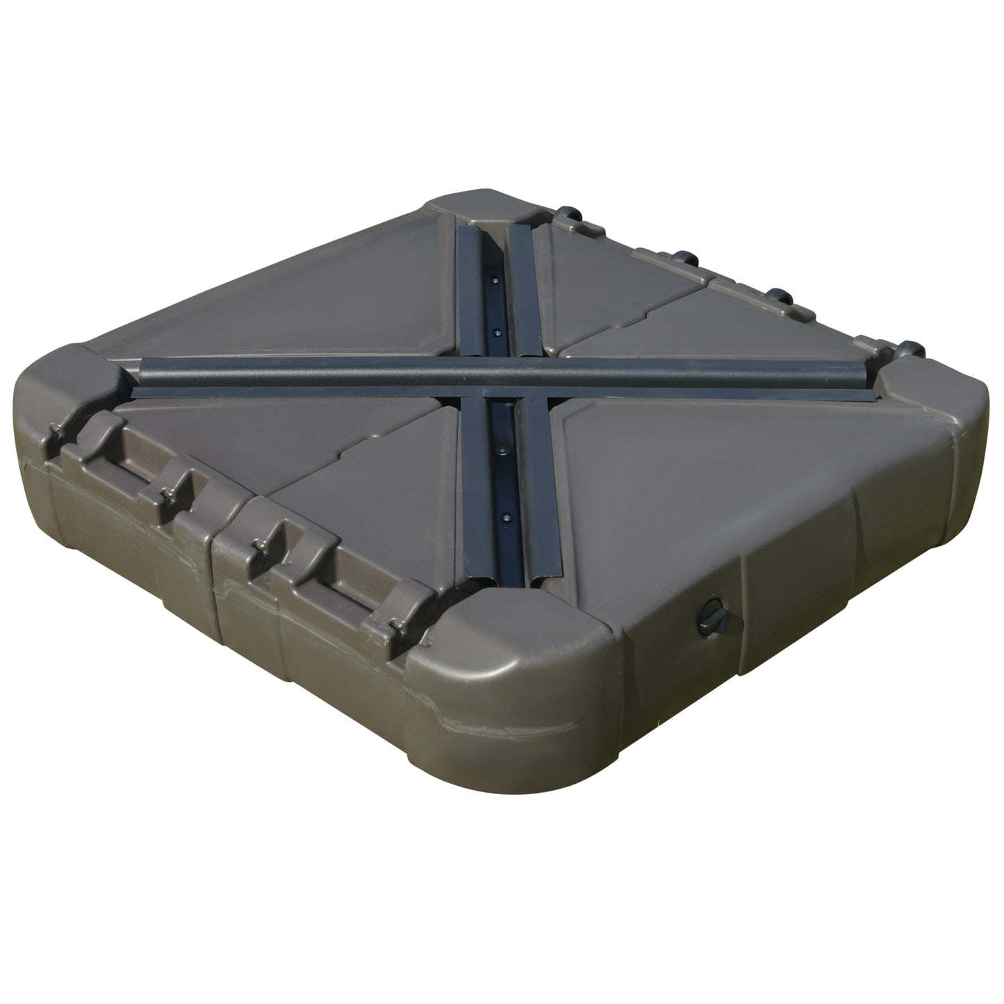 Heavyduty gray plastic base for umbrellas designed for stability outdoors